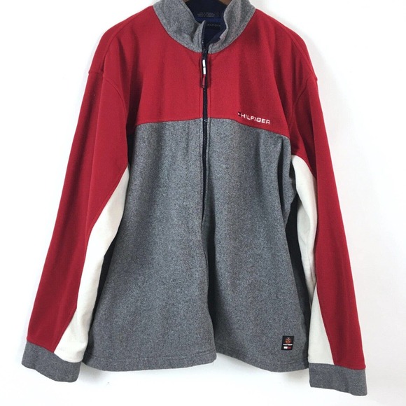 VTG Tommy Hilfiger Jacket Mens XXL Red Gray Fleece Full Zip Embroidered Logo YTK - Picture 13 of 13
